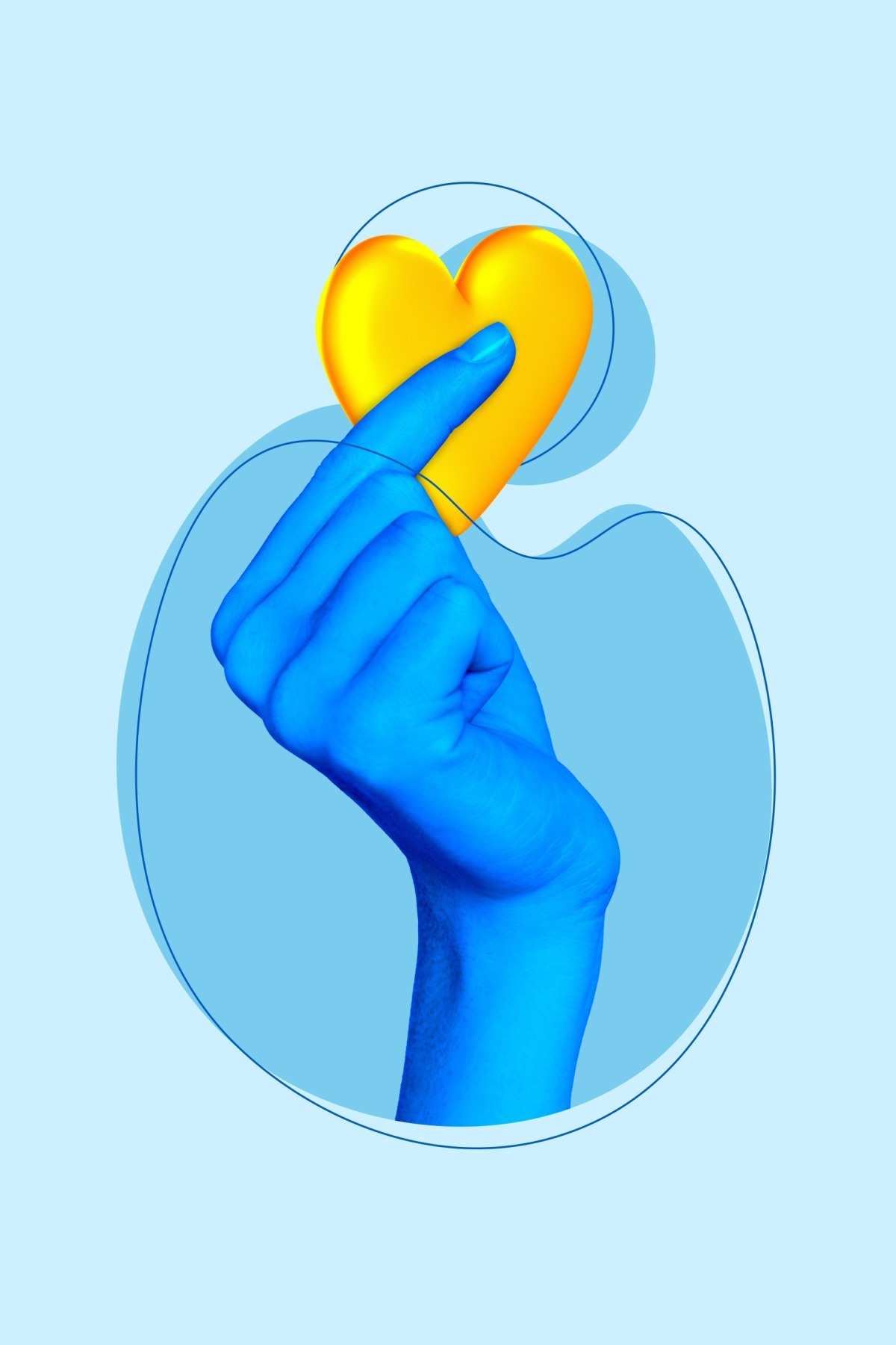 Blaue Hand hält gelbes Herz