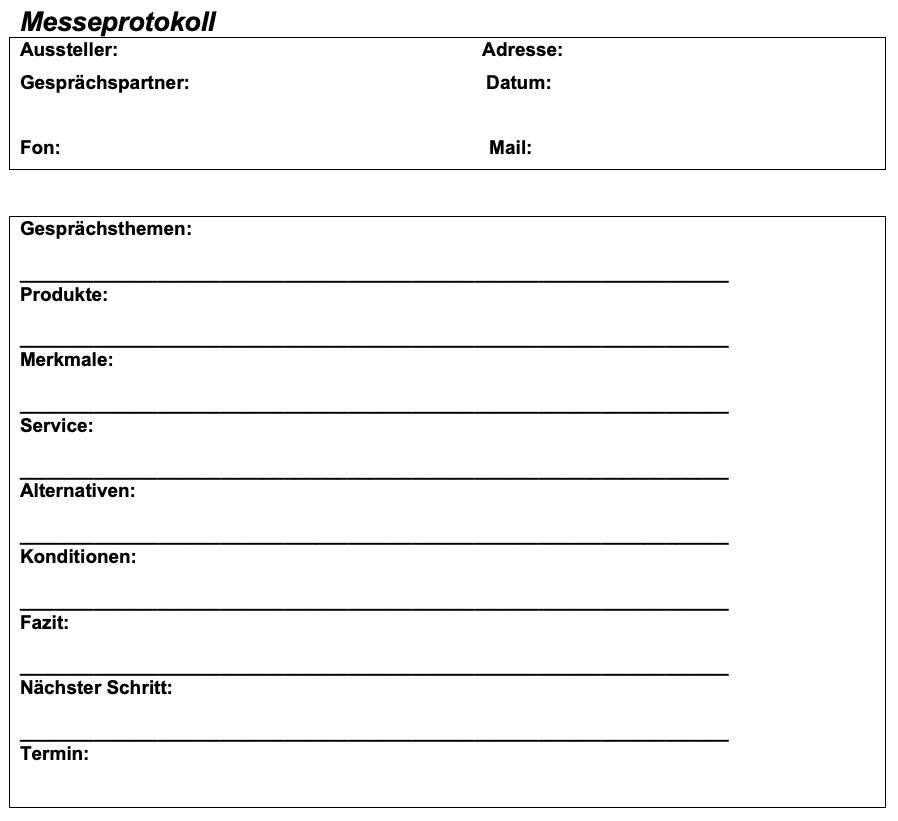 Beispiel für ein Messeprotokoll